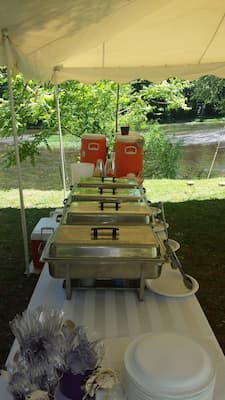 Buffet setup with chafing dishes